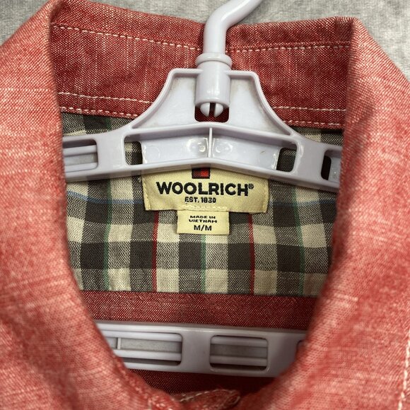 Woolrich Button Up Shirt Mens Medium Red Chambray Short Sleeve Casual Outdoors - Picture 4 of 7
